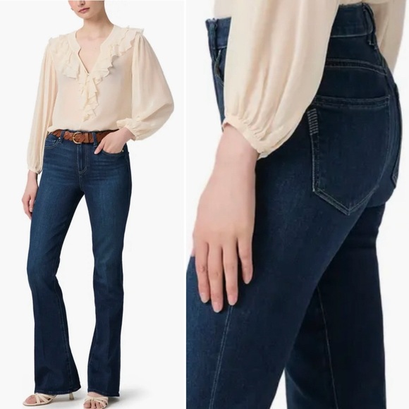 Paige Manhattan Jeans High Bootcut Flare Dark Wash Stretch Denim Blue Classic 32 - Picture 1 of 13